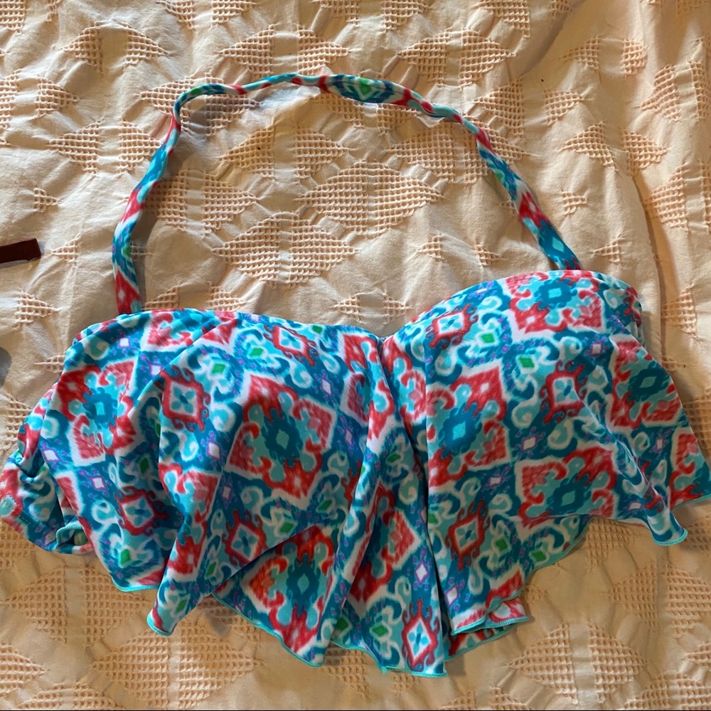 pink and blue ruffle bikini top